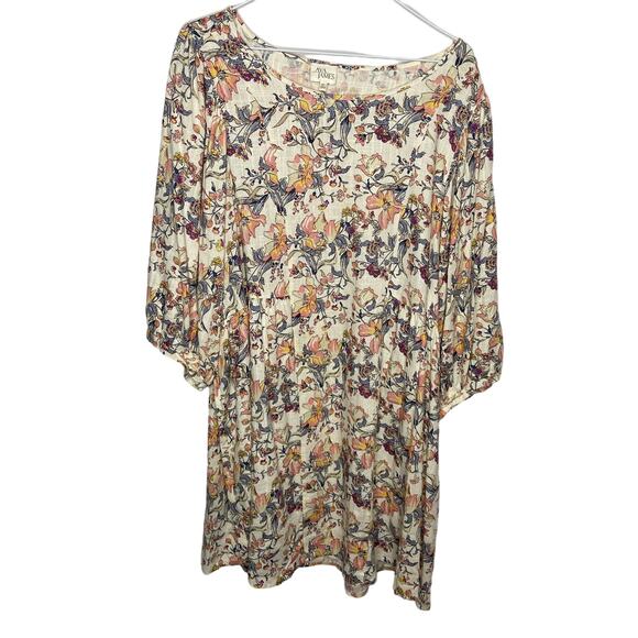 Ava James Rayon Linen Blend Floral Baby Doll Mini Dress - Women's Plus Size 2X - Picture 1 of 4